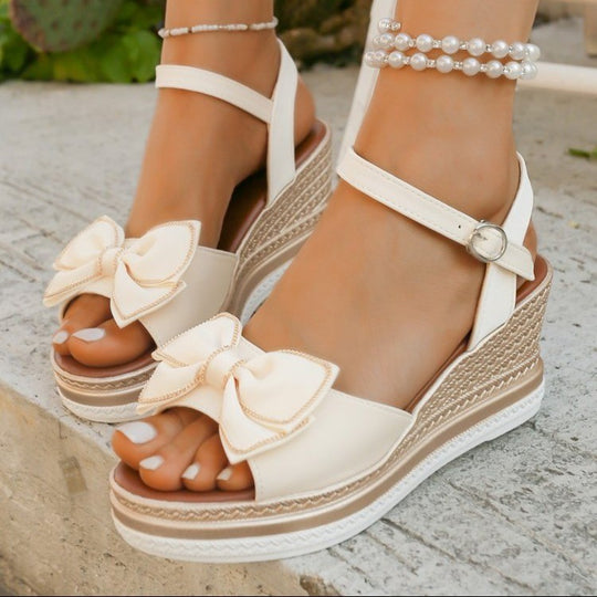 Damen Wedge-Sandalen mit elegantem Schleifen-Design EB