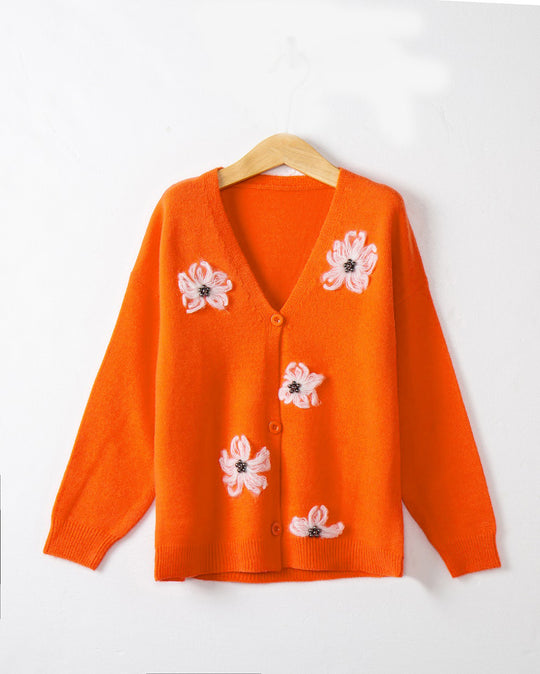 Damen Strickjacke mit floralem Motiv und eleganter Knopfleiste EB