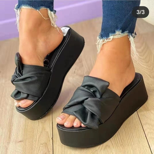 Damen Wedge-Pantoletten mit stilvollem Knotendesign und rutschfester Sohle EB