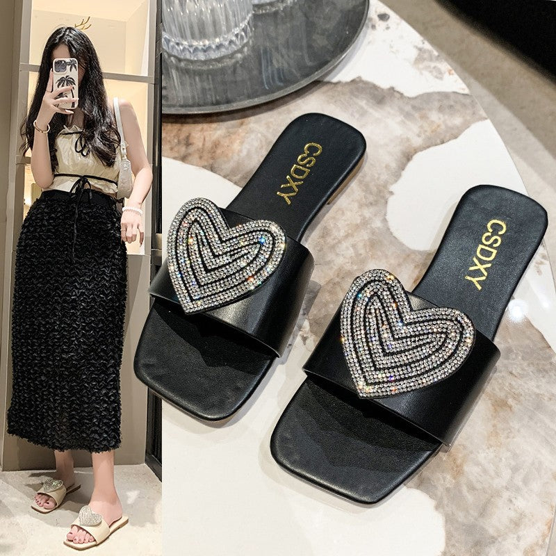 Damen Glamouröse Slipper mit Herz-Applikation EB