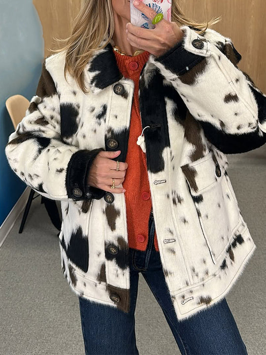 Damen lässige Oversized-Jacke mit tierischem Print EB