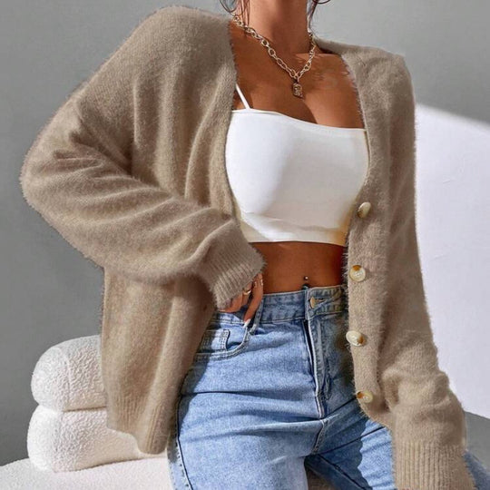 Damen Strickcardigan kuschelig mit dekorativen Knöpfen