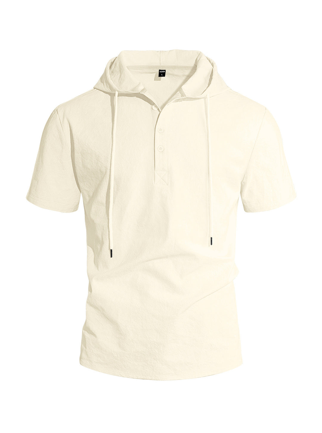 Herren nan kurzärmeliges Kapuzen-Henley aus Slub-Baumwolle mit verdeckter Knopfleiste und Kordelzug EB