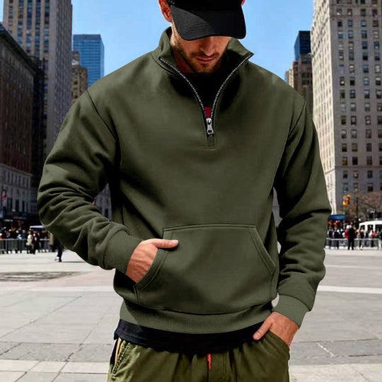 Herren Halbzip-Sweatshirt mit Kängurutasche und Stehkragen EB