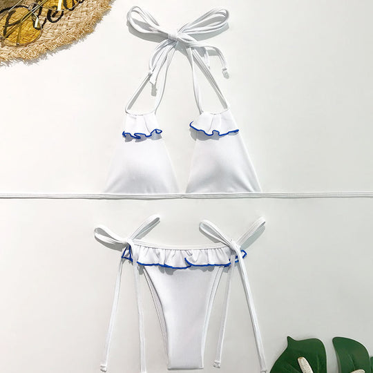 Damen Triangel-Bikini mit Rüschen und einzigartigem Schnitt EB