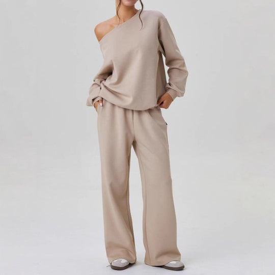 Damen nan legeres Lounge-Set mit einseitigem Schulterdetail und weiter Jogginghose EB