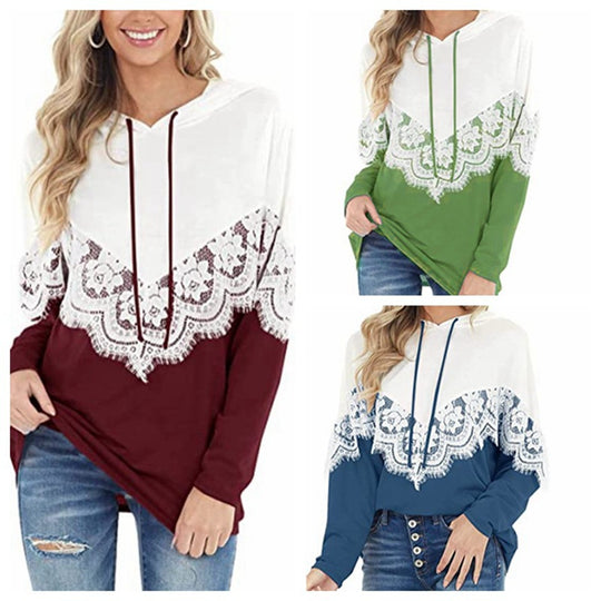 Damen Kapuzenpullover mit kunstvoller Spitzenapplikation EB