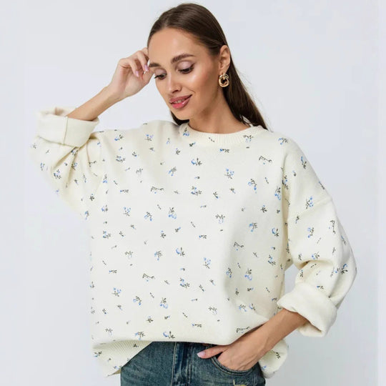Damen Oversized Strickpullover mit floralen Akzenten und weitem Schnitt EB