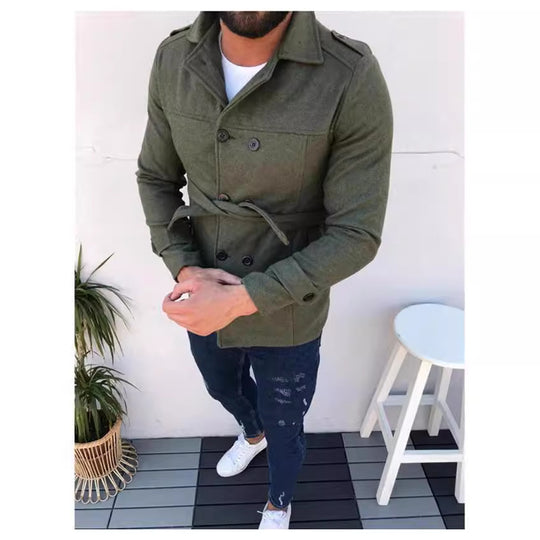 Herren modische Designerjacke mit doppeltem Reihenverschluss und Gürtel EB