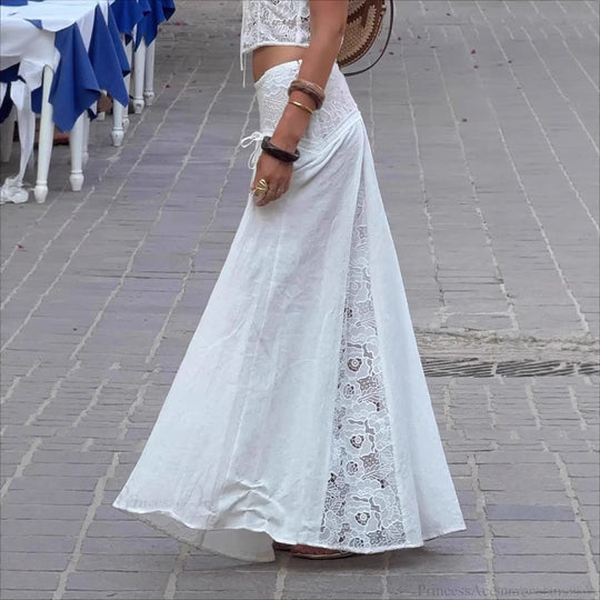 Damen Maxi-Rock mit elegantem Spitzen-Design und seitlichen Bändern EB