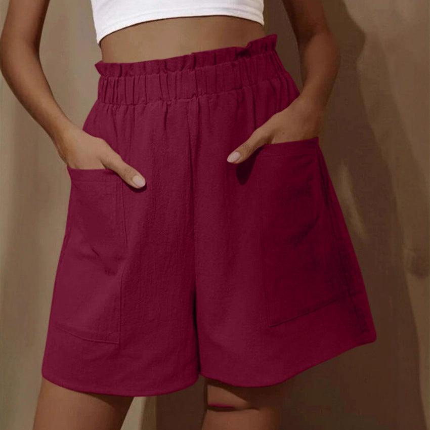 Damen lässige Leinen-Shorts mit elastischem Taillenzug und praktischen Seitentaschen EB