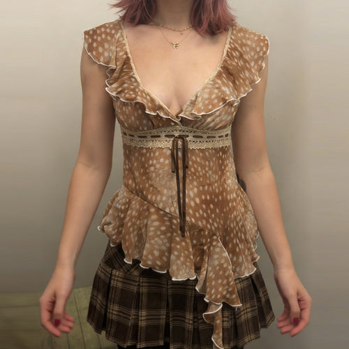 Damen asymmetrisches Sommerkleid mit Rüschen und Spitzenakzenten EB