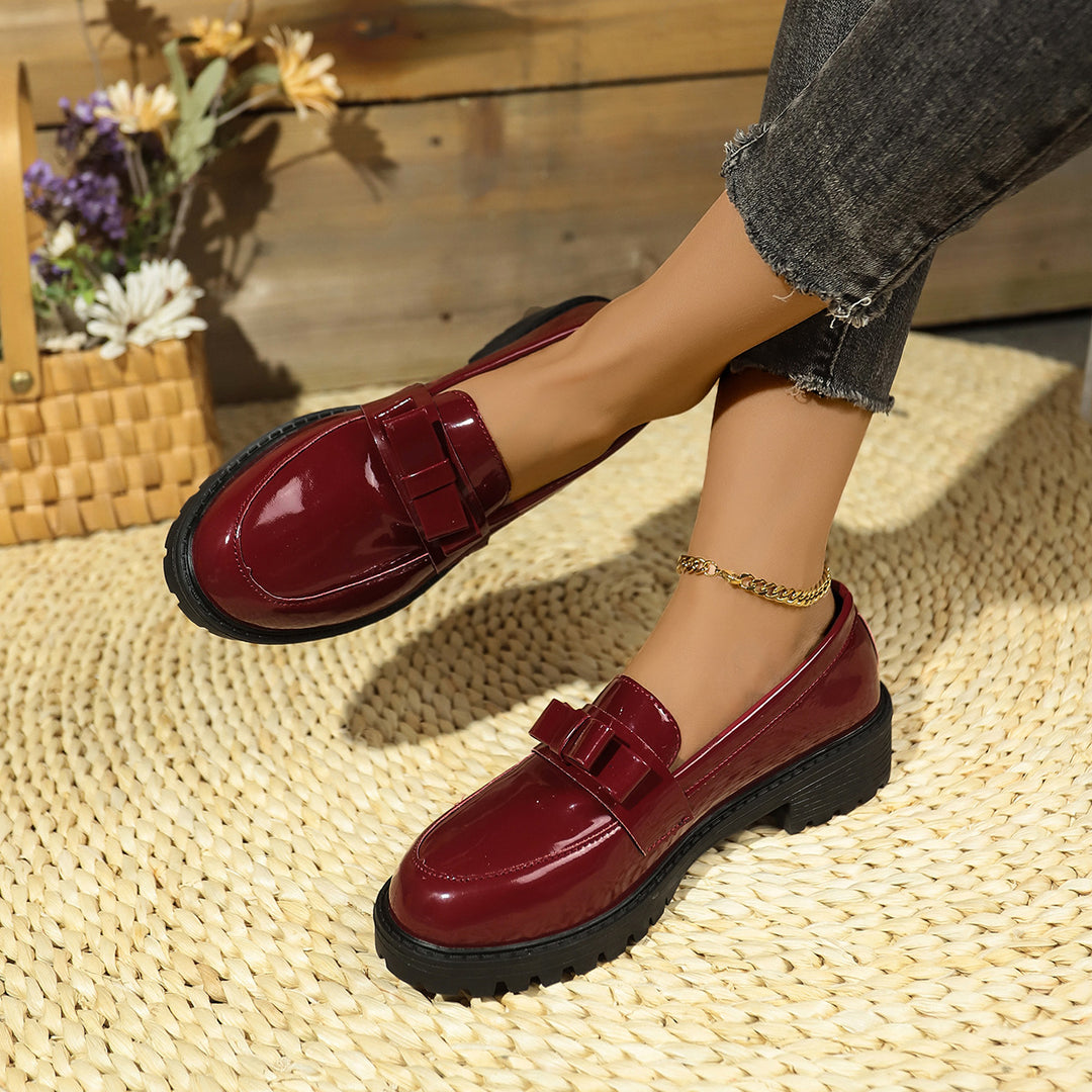 Damen Glänzende Loaferschuhe mit Eleganter Schnalle EB