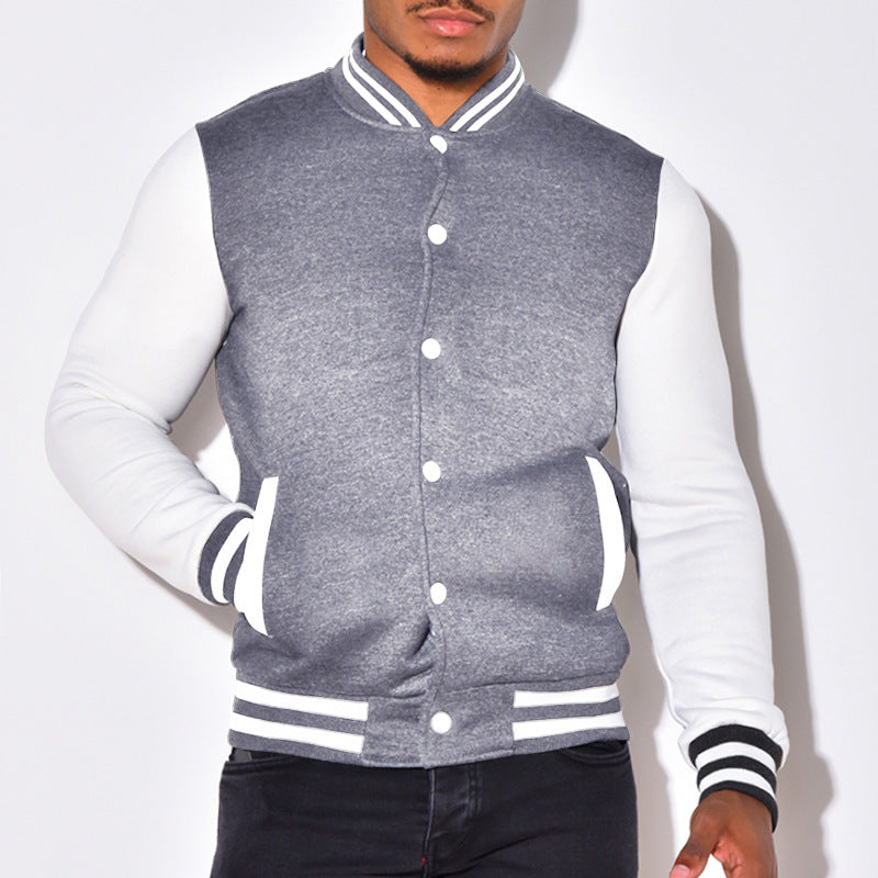 Herren sportliche Collegejacke mit kontrastierenden Ärmeln und Druckknöpfen EB