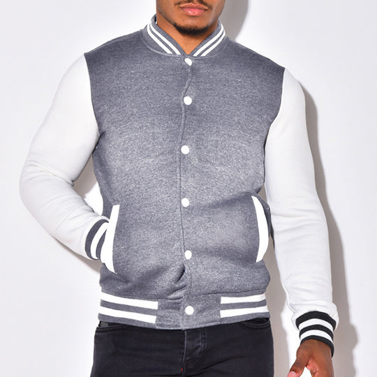 Herren sportliche Collegejacke mit kontrastierenden Ärmeln und Druckknöpfen EB