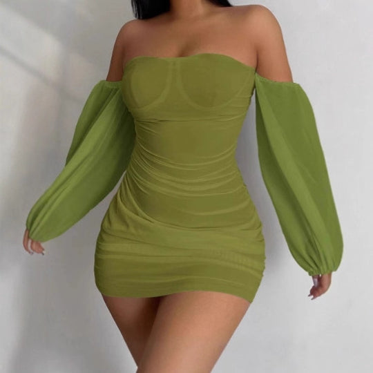 Damen Cocktailkleid mit Puffärmeln und figurbetontem Design EB