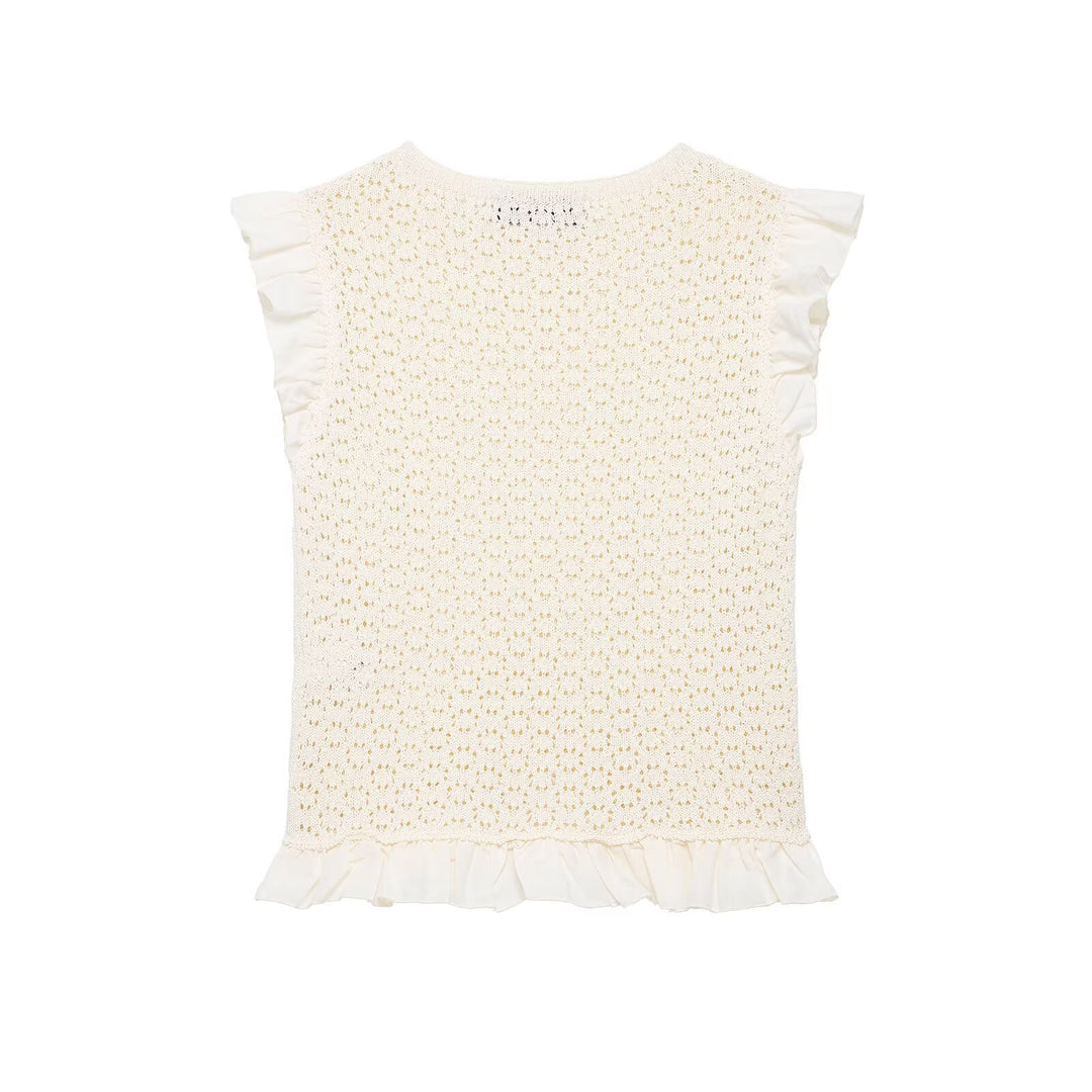 Damen Rüschenshirt mit feiner Lochstickerei und gerafftem Saum EB
