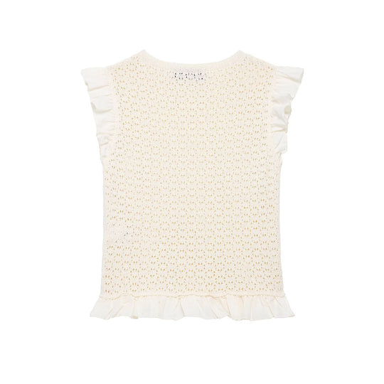 Damen Rüschenshirt mit feiner Lochstickerei und gerafftem Saum EB