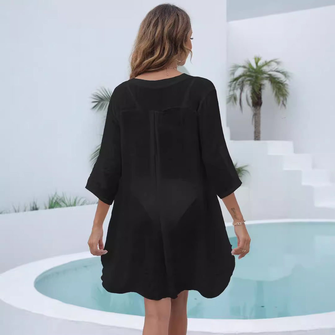 Damen legeres Strandkleid mit verschlusslosem V-Ausschnitt EB