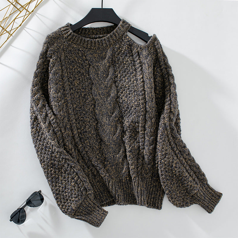 Damen Grobstrickpullover mit eleganter Struktur und modischen Puffärmeln EB