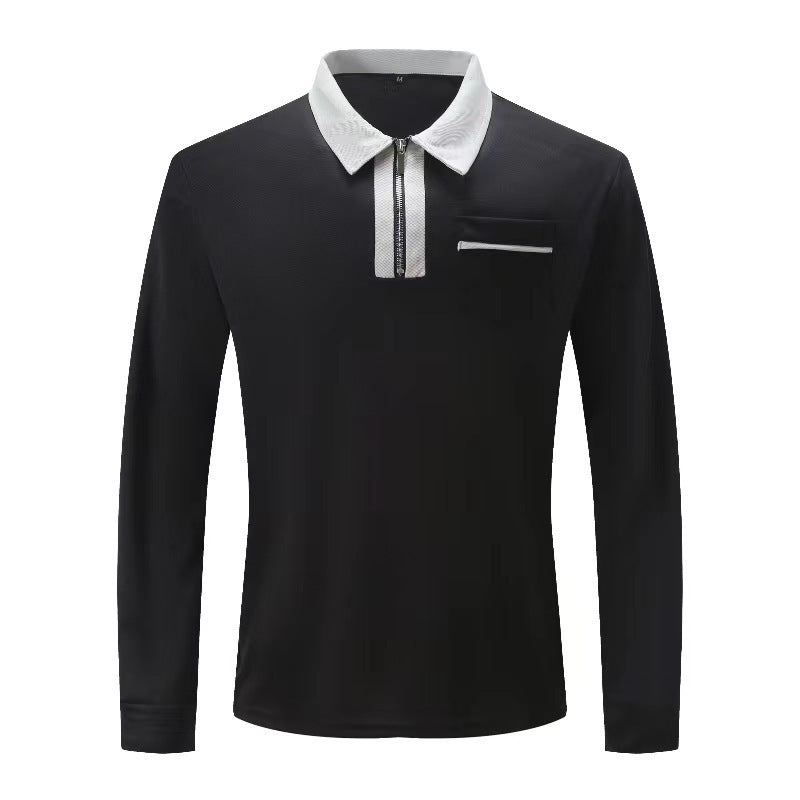 Herren Langarm-Poloshirt mit Halbzip, Kontrastkragen & Brusttasche EB