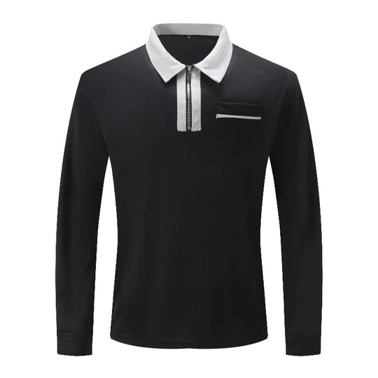 Herren Langarm-Poloshirt mit Halbzip, Kontrastkragen & Brusttasche EB