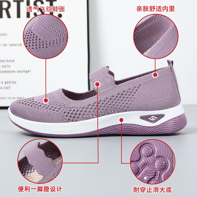 Damen Sportliche Slip-On Sneakers mit elastischem Riemen und atmungsaktivem Obermaterial EB