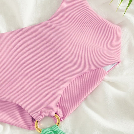 Damen Sportliches Bikini-Set mit extravaganten Rüschendetails und Ringverschluss EB