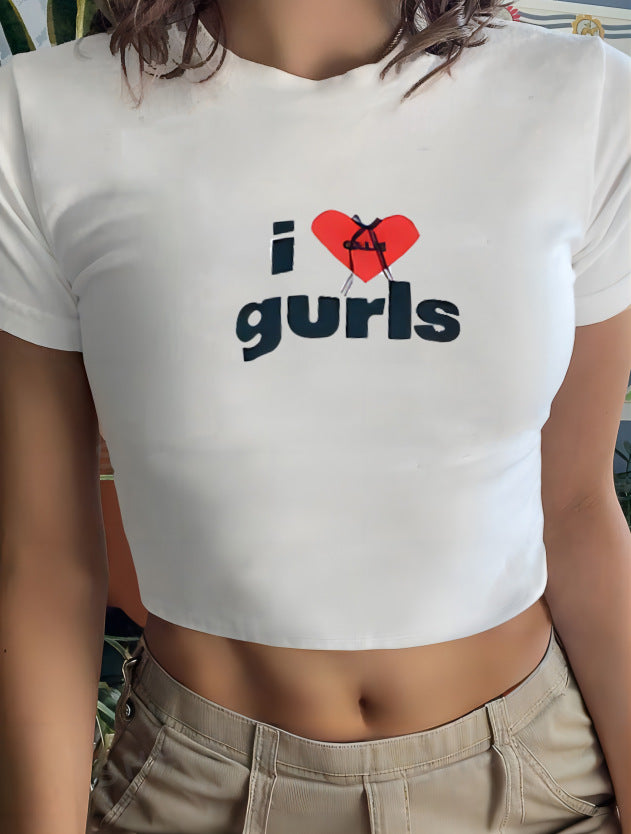 Damen Crop-T-Shirt mit animalistischem Lippenmotiv und auffälligem Schriftzug EB