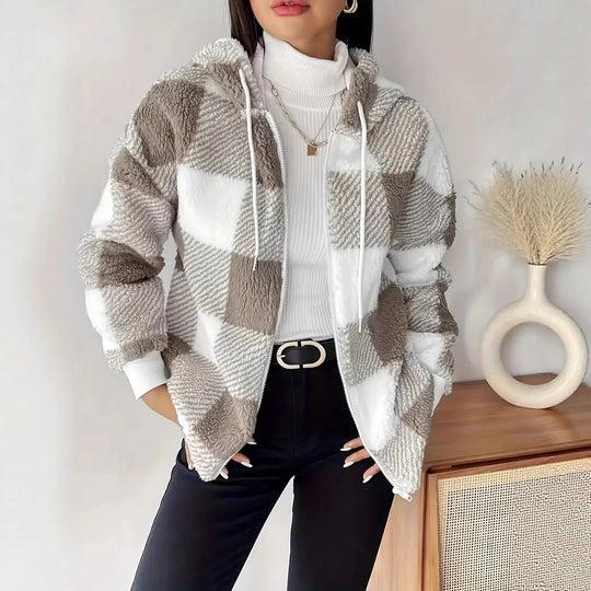 Damen Kuschelige Kapuzenjacke im Karodesign EB