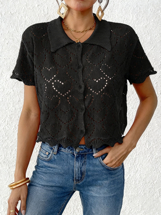 Damen luftiger Häkel-Cardigan mit modischem Lochmuster EB