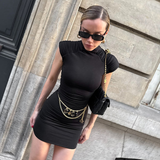 Damen Elegantes Minikleid mit hohem Kragen und raffinierten Rüschendetails EB