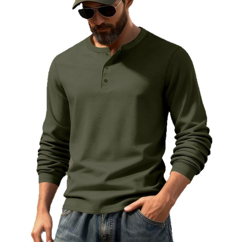 Herren nan tailliertes Langarm-Henleyshirt mit Stehkragen, feinem Baumwollstretch und Rippbündchen EB