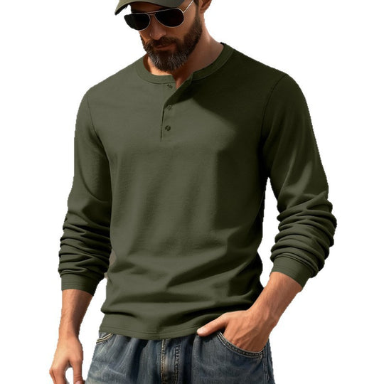 Herren nan tailliertes Langarm-Henleyshirt mit Stehkragen, feinem Baumwollstretch und Rippbündchen EB