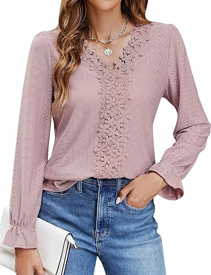 Damen elegante Bluse mit floralem Design und V-Ausschnitt EB