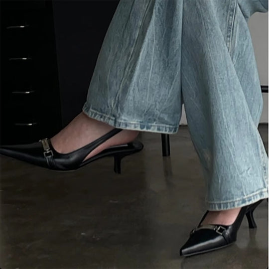 Damen Slingback Pumps mit zierlicher Schnallenverzierung EB