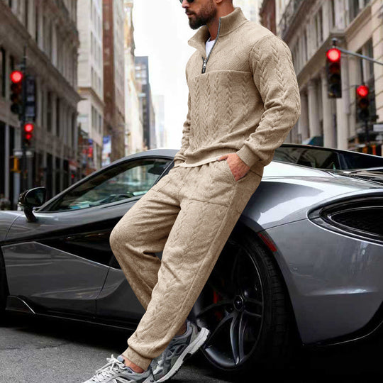 Herren Waffelstruktur-Halbzip-Loungewear-Set mit Cargo-Jogger EB
