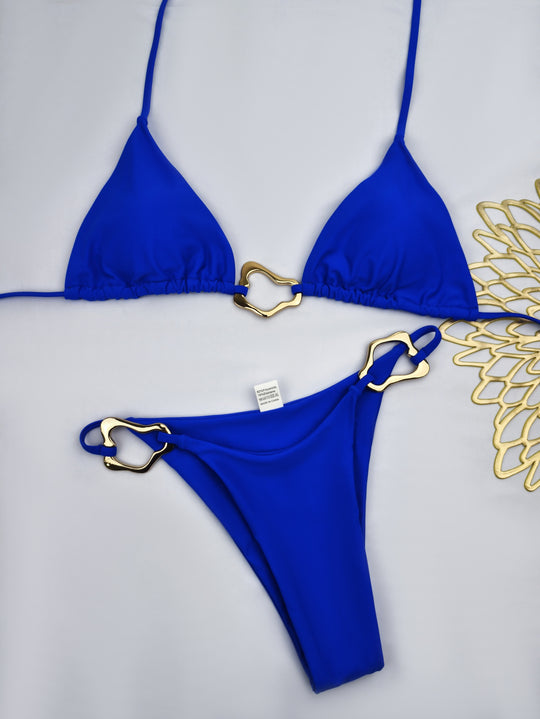 Damen Triangel-Bikini mit stilvollen Goldakzenten EB