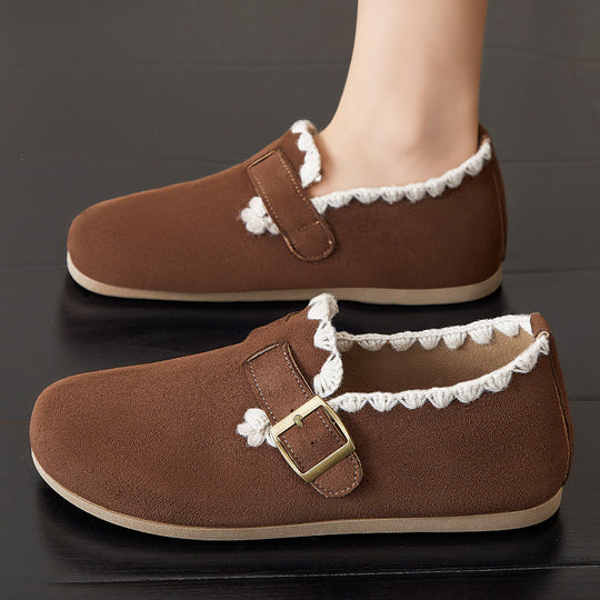 Damen Bequeme Hausschuhe mit dekorativem Riemen und weichem Innenfutter EB