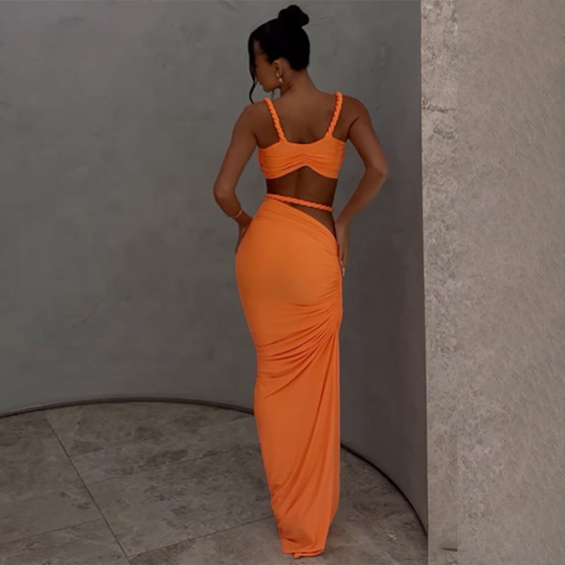 Damen Maxikleid mit raffiniertem Wickeldesign und zarten Spitzenakzenten EB