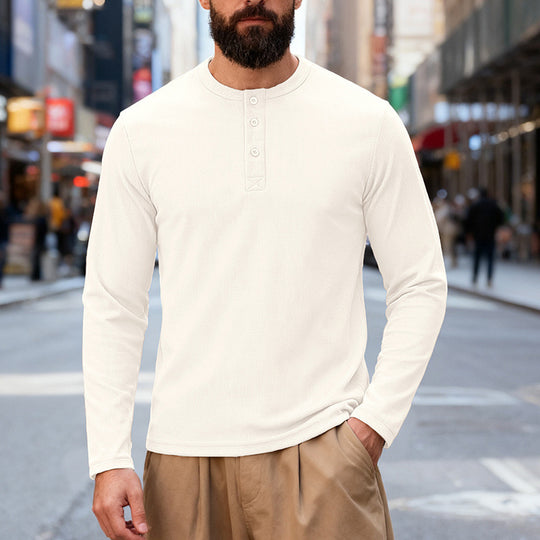 Herren nan Thermo-Henley-Langarmshirt mit Waffelstruktur, Rundhalsausschnitt und Knopfleiste EB