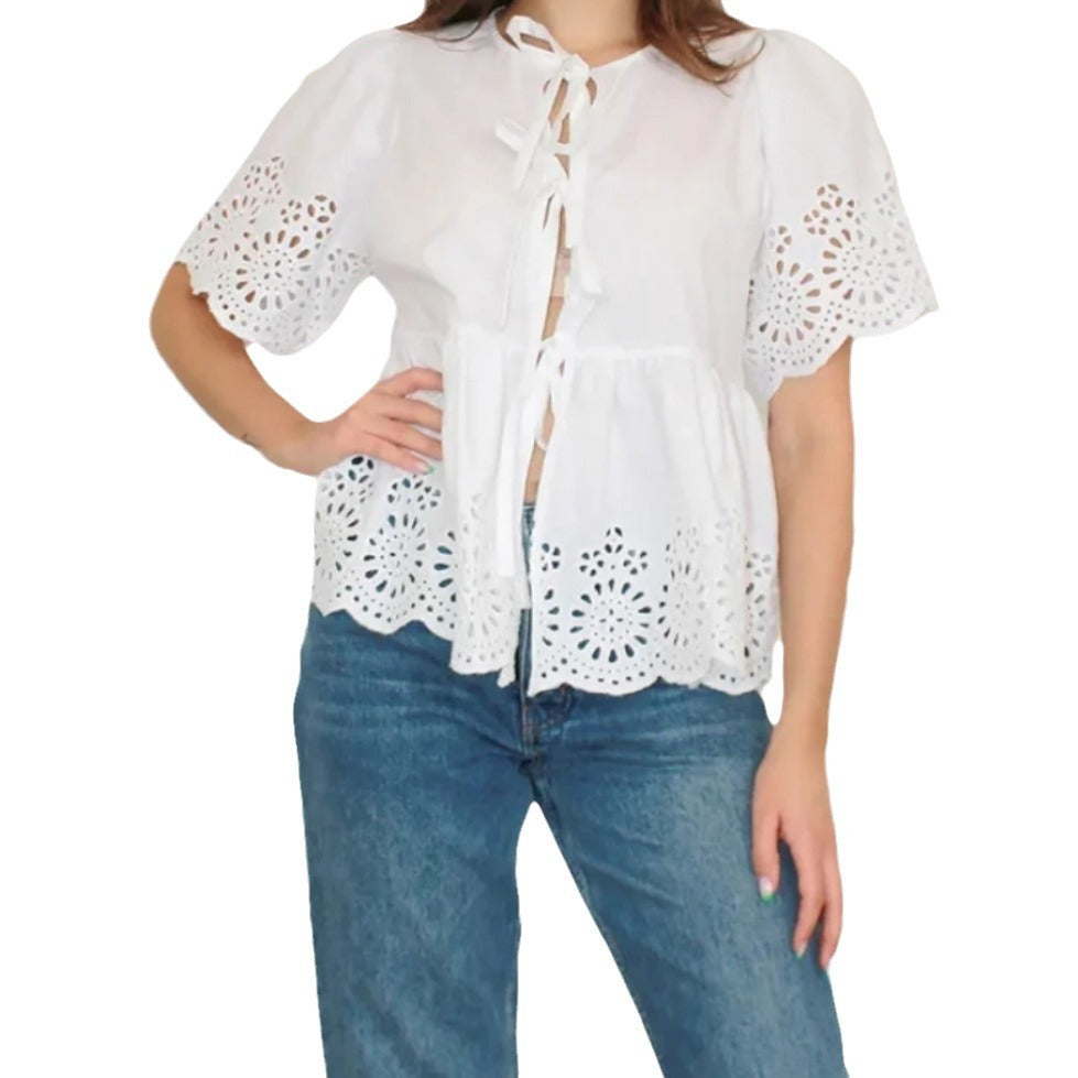 Damen Bluse mit Schnittdetails und Luftig-weitem Design EB