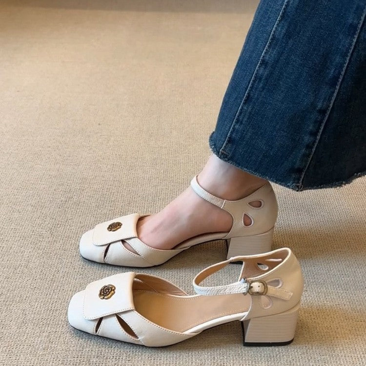 Damen Elegante Riemchen-Pumps mit quadratischer Zehenpartie und dekorativem Detail EB