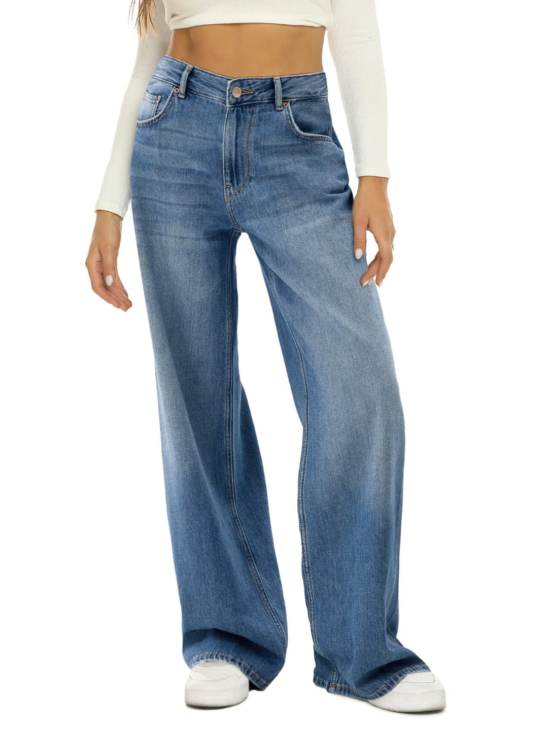 Damen Weit geschnittene High-Waist Jeans mit eleganter Passform EB
