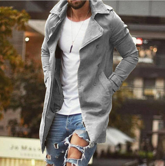 Herren nan leichter urbaner Trenchcoat mit zweireihiger Knopfleiste und lässiger Used-Optik EB