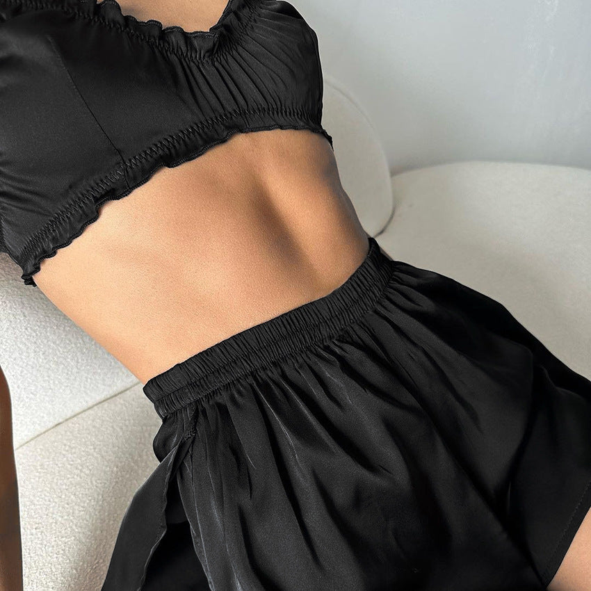 Damen Wunderschönes Schlafanzug-Set mit gerafftem Oberteil und bequemen Shorts EB