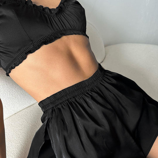 Damen Wunderschönes Schlafanzug-Set mit gerafftem Oberteil und bequemen Shorts EB