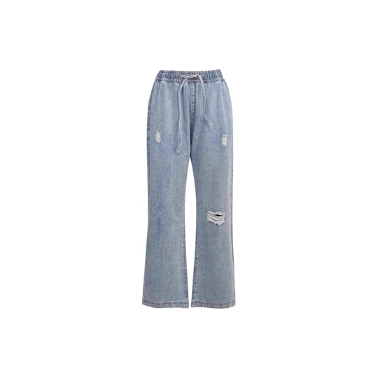 Damen lässige weite Denim-Hose mit elastischem Bund EB