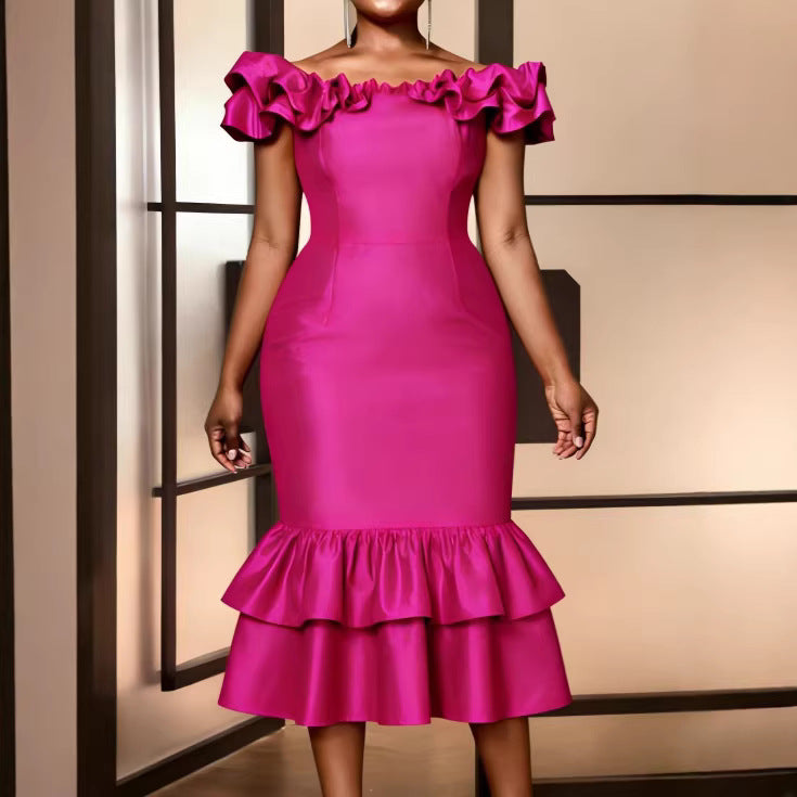 Damen Figurbetontes Abendkleid mit Rüschensaum EB