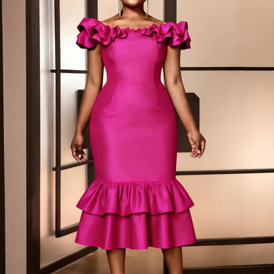 Damen Figurbetontes Abendkleid mit Rüschensaum EB